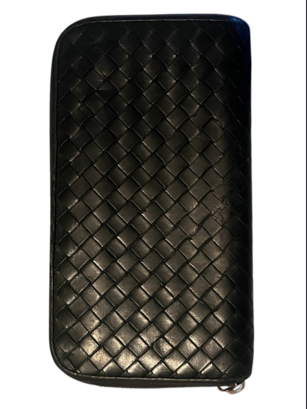 Bottega Veneta Black Leather Zip Pouch with Gold Accents